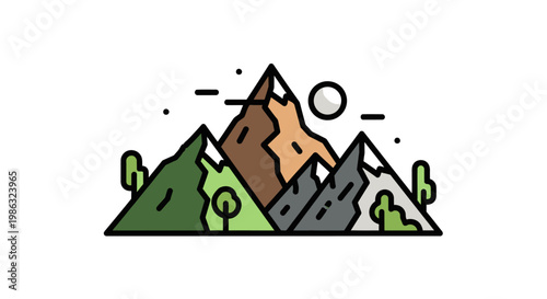Colorful illustration of mountain peaks.