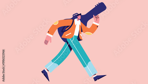 Man Holding Guitar Music Performance Creative Artist Illustration