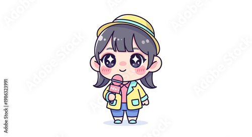 Cute cartoon girl with ice cream.