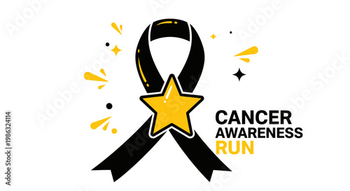 Cancer Awareness Run Support Ribbon Star Graphic Design Illustration
