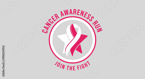 Cancer Awareness Run Symbol Depicting a Ribbon Star for Support and Fundraising