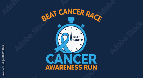Cancer Awareness Run Symbolized by a Stopwatch and Ribbon Encouraging People To Fight