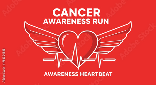 Cancer Awareness Run Visual: Heart With Wings and Awareness Heartbeat Design