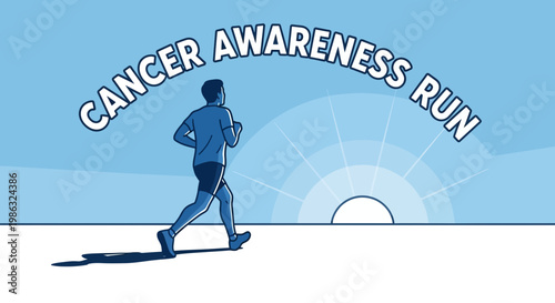 Cancer Awareness Run With Runner And Sunrise