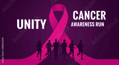 Cancer Awareness Run Symbolizing Solidarity and Support with Silhouette Runners and Ribbon