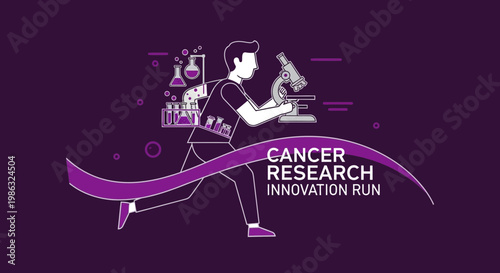 Cancer Research Innovation Run Concept Depicted In A Modern Graphic Style