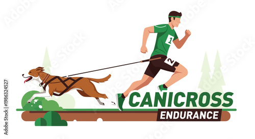 Canicross Athlete Races Alongside Dog, Endurance Sport, Outdoors, Speed And Action
