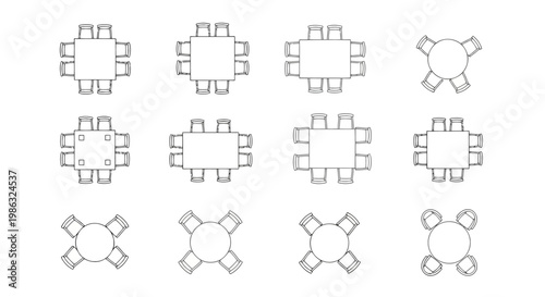 Top view set of dining tables and chairs