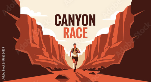 Canyon Race: Energetic Runner Embarks on a Challenging Trail Amidst Majestic Canyons