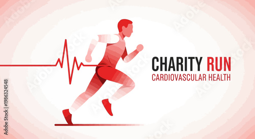 Cardiovascular Health Charity Run Dynamic Runner With Heartbeat Line Abstract Art