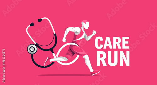Care Run: A Healthy Lifestyle And Medical Concept Featuring Running And Healthcare.