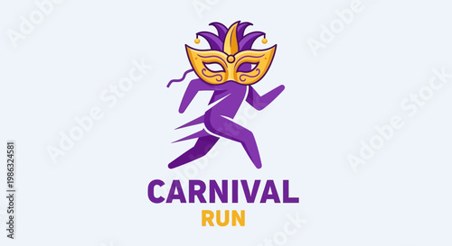 Carnival Run Logo Featuring a Masked Runner in Celebration, Festive Activity