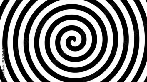 Black and white hypnotic spiral animation looping infinitely for optical illusion