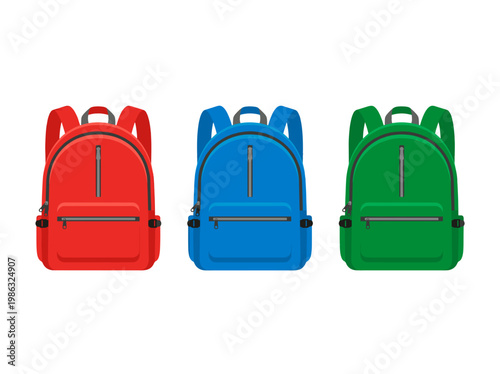 Colorful backpacks in red, blue, and green, perfect for school or travel