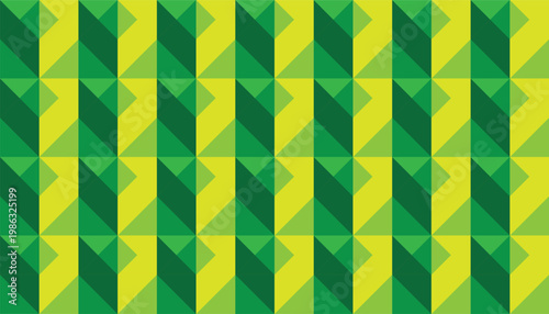 Seamless geometric triangle pattern in green and yellow colors, abstract 3D effect vector background