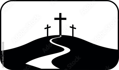 Three crosses silhouette on a hill isolated on transparent background