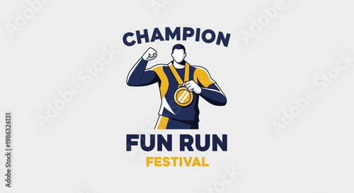 Champion Fun Run Festival Victory Emblem Vibrant Athlete Celebrating Achievement