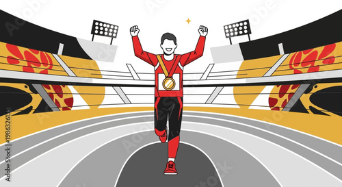 Champion Celebrates Victory After Strenuous Competition at a Lively Stadium