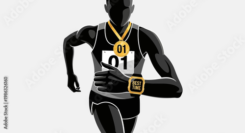 Champion Runner Achieving Peak Performance With A Gold Medal And Smartwatch