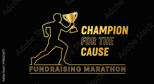 Champion Runner Holding Trophy Promoting Fundraising Marathon For A Worthy Cause