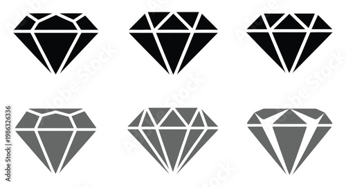 Diamond icons gemstone symbols, luxury jewel and precious stone collection, premium quality wealth and elegance concept vector