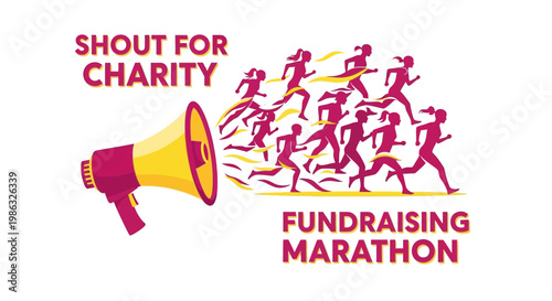 Charitable Fundraising Marathon Announcement With Megaphone and Silhouette Runners