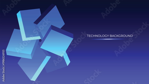 Futuristic Blue-Purple Template: Dancing geometry of squares simulating Big Data transmission. Fluid, circular digital motion. AI visuals, immersive high-tech sci-fi analysis and designs, IT, Fintech