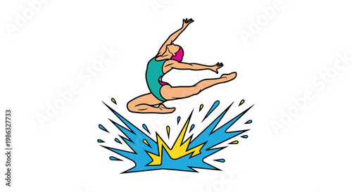 Gymnast Leaping Over Water Splash