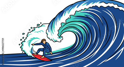 Surfer Riding a Giant Wave