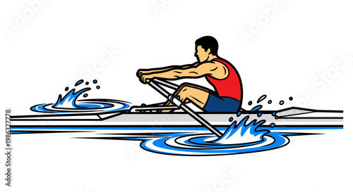 Man Rowing Boat on Water