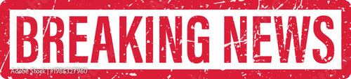 Breaking news stamp on white background.
