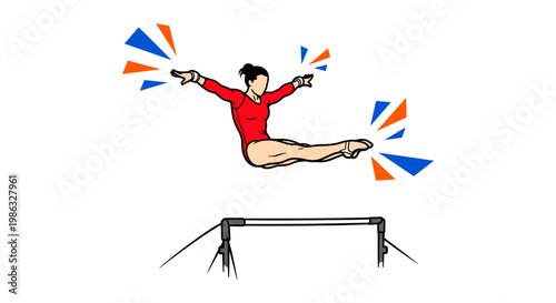 Gymnast Performing on Uneven Bars