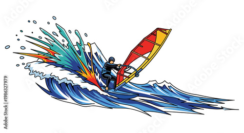 Windsurfing Action on Wave