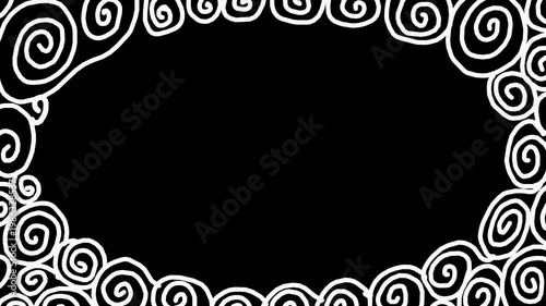Wiggly hand-drawn spiral oval shape frame on transparent background  