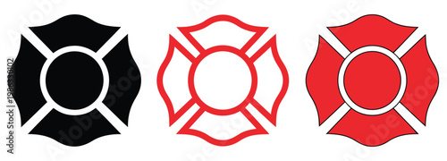 Firefighter emblem icon set firefighter emblem St Florian Maltese Cross fire department Maltese cross symbol, emergency rescue and fire safety service badge, protection and bravery concept vector