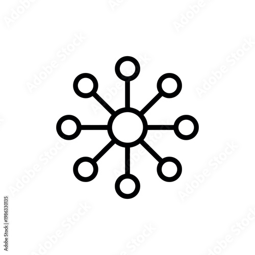 Abstract central hub with eight radiating circular nodes.