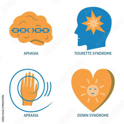 Neurodiversity symbols flat icon set