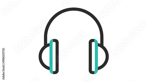 Minimalist black and turquoise headphones icon, flat vector design element for audio, music, sound, and communication apps.