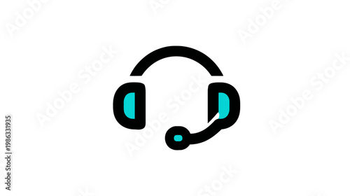 Minimalist Customer Support Headset Icon with Microphone, Helpdesk Communication Symbol, and Contact Center Graphic