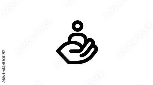 Customer Care Icon - User Support, Client Service, Help and Protection Symbol in Outline Style, Hand Holding Person Graphic