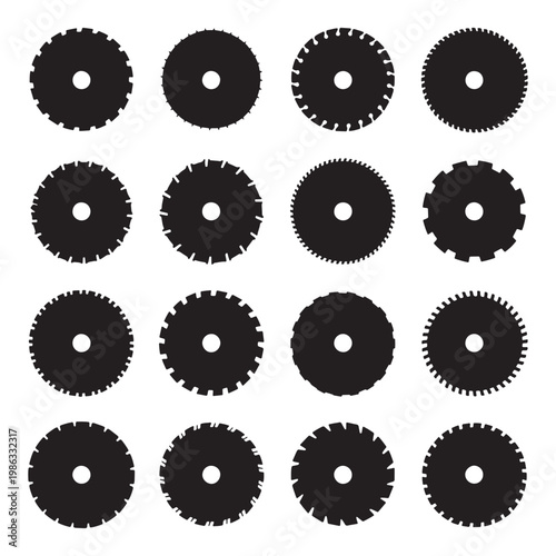 Circular Saw Blade Silhouette Set for Industrial Woodwork and Metal Cutting