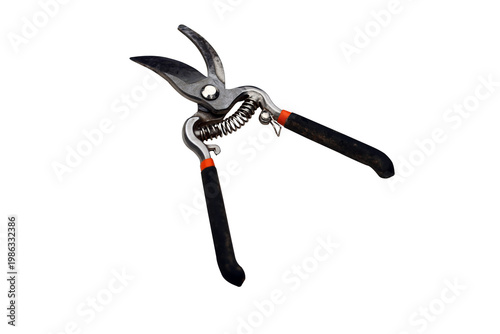 Heavy duty garden pruning shears with spring mechanism and black handles