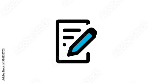 Digital document editing icon with a blue pencil. Concept of writing, creating content, note-taking, form completion, and updating information.
