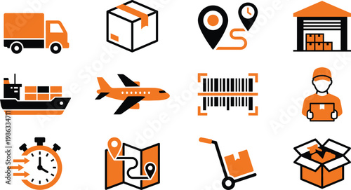 Logistics delivery shipping premium icon set cargo tracking warehouse transport courier service vector modern flat design collection pack bundle