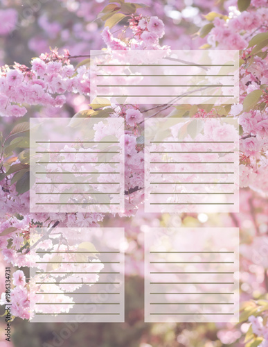 Schedule template, pesonal journal page with sakura tree bloom, background with lines and copy space, printable To Do List, lined organizer or planner, diary or note paper with blank empty place.