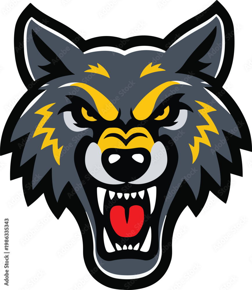 Obraz premium Fierce Wolf Head Mascot Vector Illustration Isolated on White Background