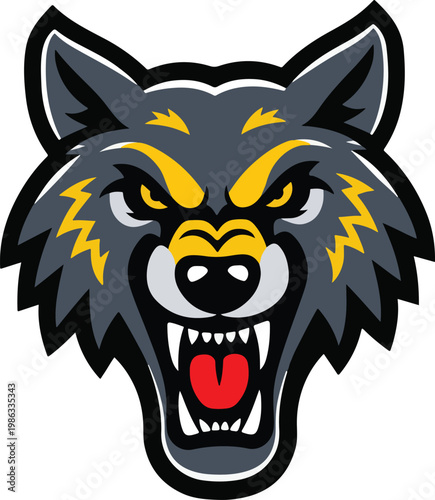 Fierce Wolf Head Mascot Vector Illustration Isolated on White Background