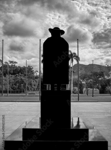Blank Back of a Statue in Black and White.