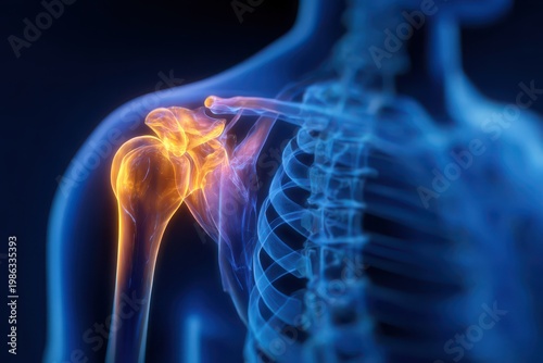 Close view of a shoulder joint in x ray display