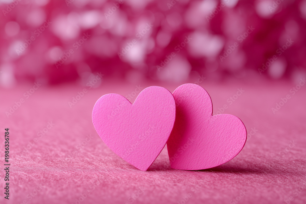 Fototapeta premium two pink hearts, a love-themed wallpaper background, a romantic scene